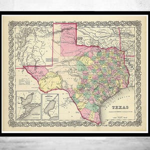 Old Map Texas 1856 United States of America Wall Map Print | Large Map Print | Home Decor Wall Art