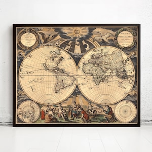 Old Map of The World  1666 Old Map of The World | World Map Gift World Map Print | Vintage World Map | World Map Wall Art | Large Map Print