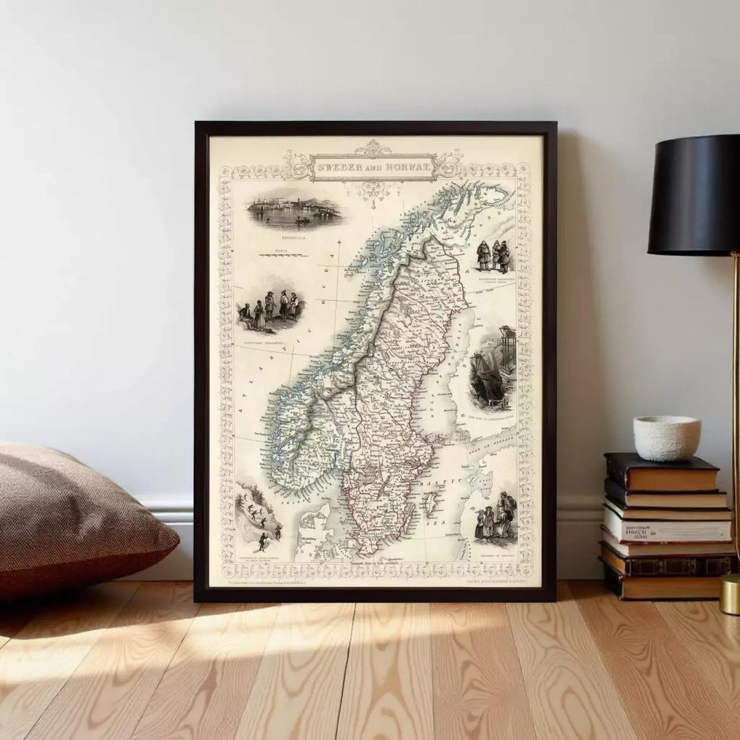 Old Map of Norway and Sweden 1851 Scandinavia Antique Baltic Sea ...