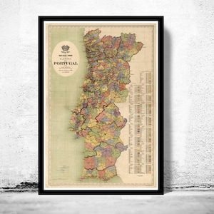 Old Map of Portugal 1912 Mapa de Portugal Vintage Map | Vintage Map Wall Art Print | Large Map Print | Home Decor Wall Art