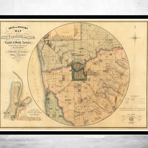 Old Map of Adelaide Australia 1891 Vintage Map | Vintage Map Wall Art Print | Large Map Print | Home Decor Wall Art