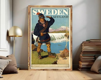 Old Poster of Sweden Lapland Tourism Vintage Travel Poster | Wall Map Print