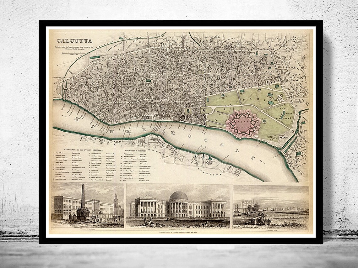 Old Map of Calcutta Kolkata India 1842 Vintage Map Vintage Poster Wall Art Print Wall Map Print Old Map Print Map Gift image 1