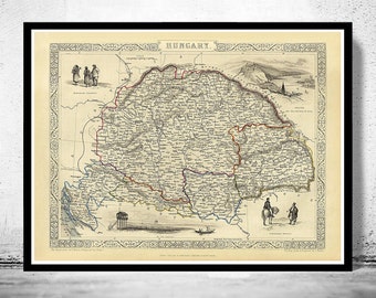Ancienne carte de la Hongrie 1851 vintage | Affiche d'art mural vintage | Impression de carte murale | Ancienne impression de carte