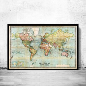 Beautiful World Map Vintage Atlas 1914 Mercator projection  | World Map Gifts World Map Print | Vintage World Map | World Map Wall Art