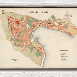 Old Map of Bakar 1861 Croatia Vintage Map | Vintage Map Wall Art Print | Large Map Print | Home Decor Wall Art