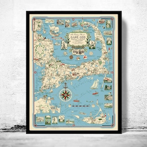 Old Map of Cape Cod Massachusetts Wall Map Print Vintage Map | Large Map Print | Home Decor Wall Art