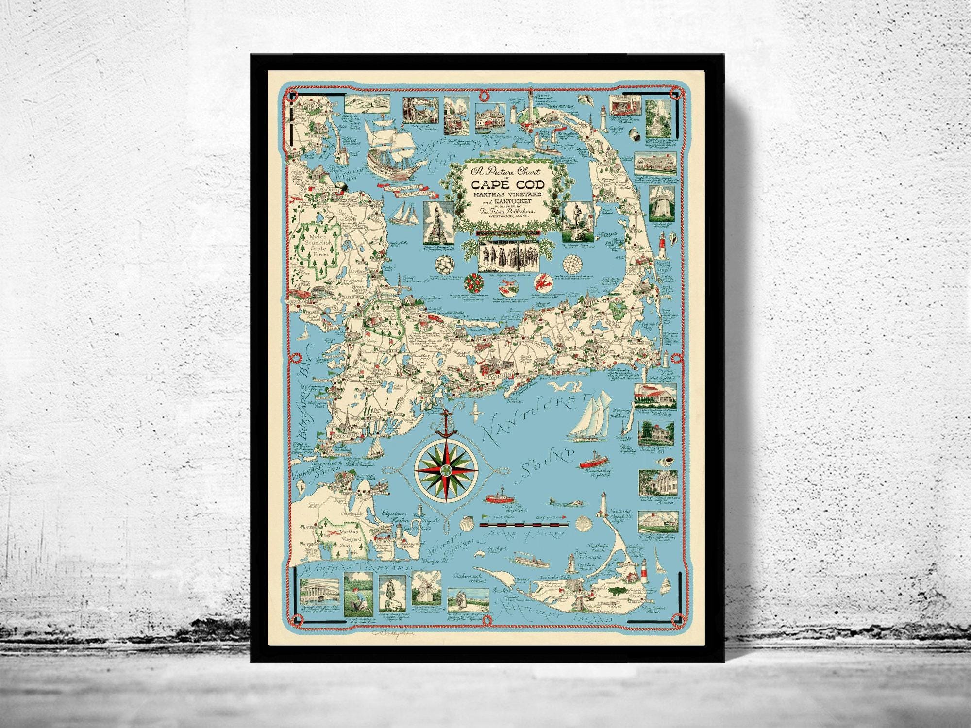 Old Map of Cape Cod Massachusetts Wall Map Print Vintage Map | Large Map Print | Home Decor Wall Art