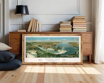 Vintage Panoramic View of Niagara Fall Lake Erie Lake Ontario 1891  | Wall Map Print