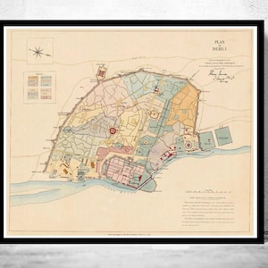 Old Map of Delhi India 1857 Vintage Map | Vintage Map Wall Art Print | Large Map Print | Home Decor Wall Art