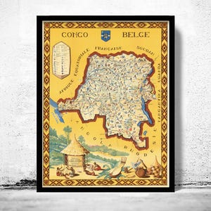 Old Map of Belgian Congo Congo Belge Central Africa 1949 | Vintage Map Wall Art Print | Large Map Print | Home Decor Wall Art