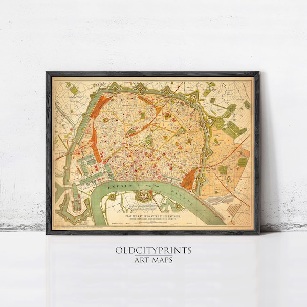 Old Map of Antwerp Belgium 1910 Anvers Vintage Map | Wall Map Print