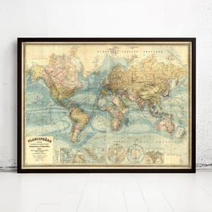 Old World Map Atlas 1904 French edition Wall Map World  | World Map Gift World Map Print | Vintage World Map | World Map Wall Art