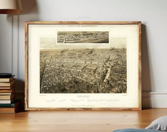 エッフェル塔のあるパリの地図（1889年）、フランスのパリの古い絵地図