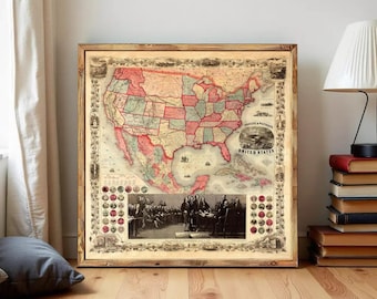 Old Map of United States of America 1861 Vintage Map | Wall Map Print