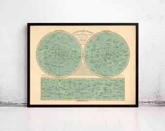 Vintage Celestial Planisphere 1938 showing main stars | Wall Map Print | Planisphere Celeste | Home Decor Wall Art