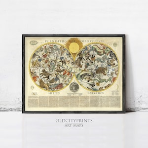 Old Celestial Map Vintage Astronomy 1700 Vintage Map | Wall Map Print