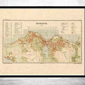 Old Map of Reykjavik Iceland islandia 1903 (2) Vintage map | Vintage Map Wall Art Print | Large Map Print | Home Decor Wall Art