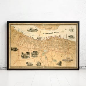 Beautiful Old Map of NewburyPort Massachusetts Vintage 1851 Vintage Map | Vintage Map Wall Art Print | Large Map Print | Home Decor Wall Art