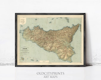 Old Map of Sicily Sicilia Italy 1891 Vintage Map | Vintage Map Wall Art Print | Large Map Print | Home Decor Wall Art