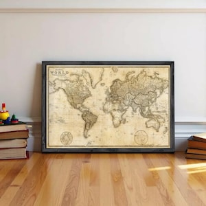 Big Old World Map 1849 Vintage Atlas Mercator Projection Sepia  | Vintage World Map