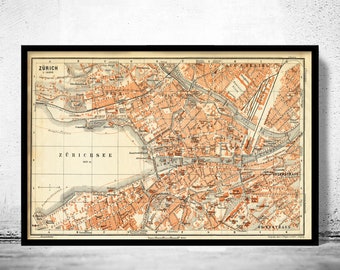 Old Map of Zurich Switzerland 1913 Vintage Map | Vintage Poster Wall Art Print | Wall Map Print | Old Map Print