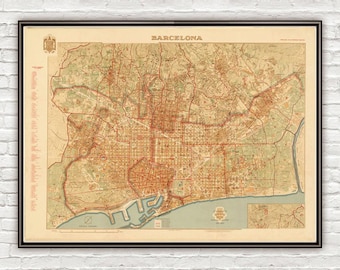 Beautiful Old Map of Barcelona Spain 1940 Cataluña Vintage Map  | Vintage Map Wall Art Print | Large Map Print | Home Decor Wall Art