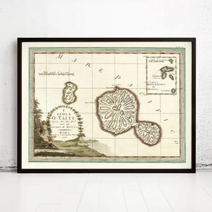 Old Tahiti French Polynesia Map 1798 Vintage Map | Vintage Map Wall Art Print | Large Map Print | Home Decor Wall Art