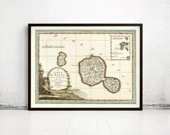 Old Tahiti French Polynesia Map 1798 Vintage Map | Vintage Map Wall Art Print | Large Map Print | Home Decor Wall Art