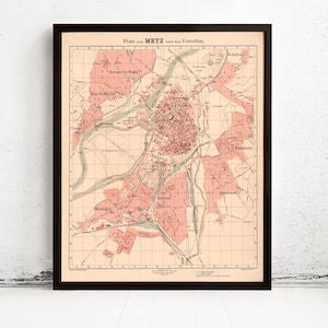 Old Map of Metz France 1904 Vintage Map | Vintage Map Wall Art Print | Large Map Print | Home Decor Wall Art