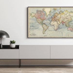 Vintage World Map 1883 Mercator projection Vintage Map World Map Gifts World Map Print Vintage World Map World Map Wall Art image 2
