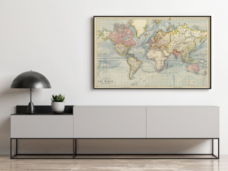 Vintage World Map 1883 Mercator projection Vintage Map World Map Gifts World Map Print Vintage World Map World Map Wall Art image 2