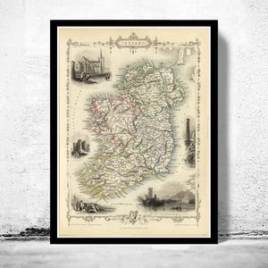 Old Map of Ireland 1851 Beautiful Map of Ireland with gravures Vintage Map | Vintage Map Wall Art Print | Large Map Print