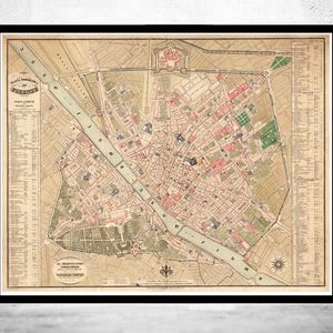Old Map of Florence Italy 1850 Vintage Map | Vintage Map Wall Art Print | Large Map Print | Home Decor Wall Art