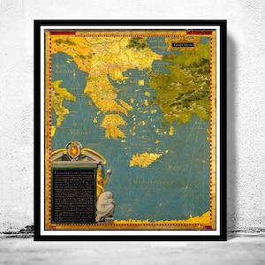 Old Map of Greece 1585 Vintage Map | Vintage Map Wall Art Print | Large Map Print | Home Decor Wall Art