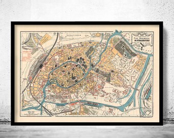 Old Map of Strasbourg Strassburg 1929 France  | Vintage Poster Wall Art Print | Wall Map Print | Old Map Print