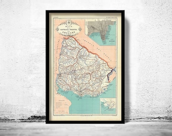 Old Map Uruguay and Montevideo South America Antique map 1888  | Vintage Poster Wall Art Print | Wall Map Print |  Old Map Print