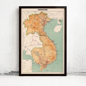 Old Map of Indochina 1937 Vintage Map | Vintage Map Wall Art Print | Large Map Print | Home Decor Wall Art