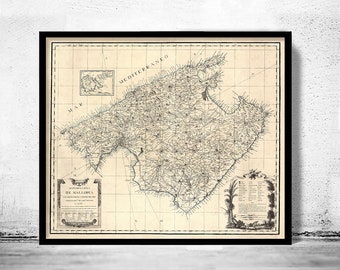 Mapa antiguo de Mallorca Maiorca Mallorca 1814 Mapa vintage / Póster vintage Impresión de arte de pared / Impresión de mapa de pared / Impresión de mapa antiguo