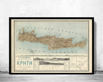 Old Map of Crete Island Greece Creta 1897  | Vintage Poster Wall Art Print | Wall Map Print | Old Map Print