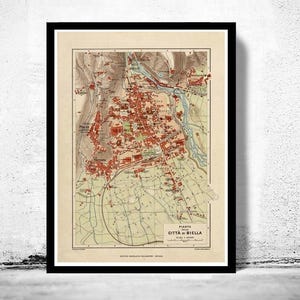 Old Map of Biella 1930 Italy Vintage Map  | Vintage Map Wall Art Print | Large Map Print | Home Decor Wall Art