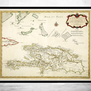 Old Map of Haiti and Dominican Republic 1725  | Vintage Map Wall Art Print | Large Map Print | Home Decor Wall Art