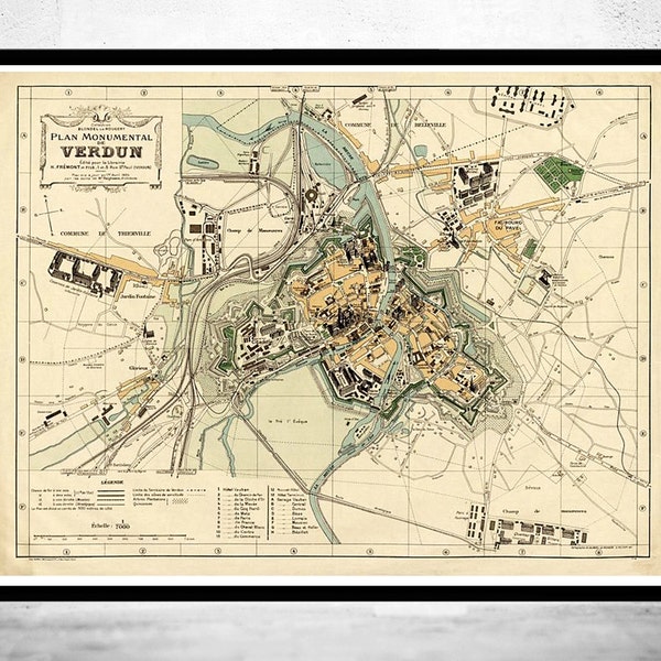 Alte Karte von Verdun Frankreich 1924 Vintage Map | Vintage Poster Wand Kunst Druck | Wall Map Print | Alte Landkarte Print