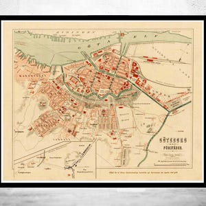 Beautiful Old Map of Gothenburg Göteborg Sweden 1881 Vintage Map | Vintage Map Wall Art Print | Large Map Print | Home Decor Wall Art