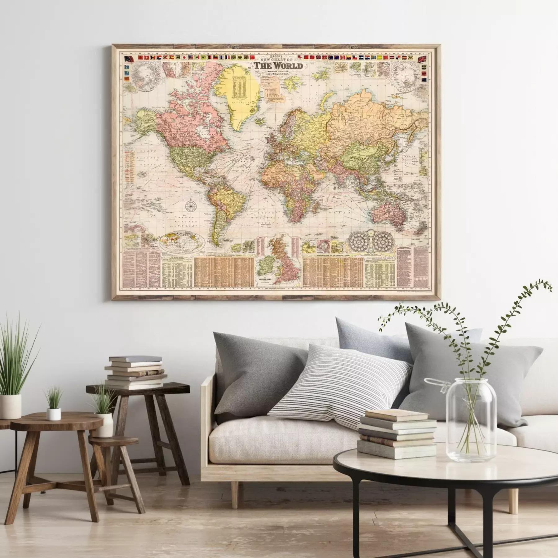 Beautiful World Map Vintage Atlas 1908 Mercator Projection | Vintage ...