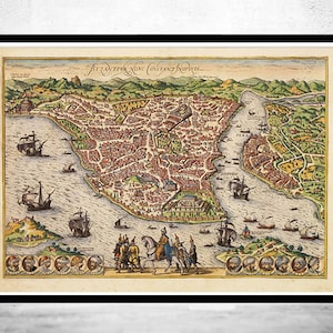Old View Map of Constantinople Instanbul 1580 Turkey Vintage Map | Vintage Map Wall Art Print | | Large Map Print | Home Decor Wall Art