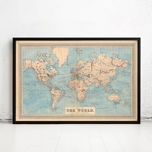 Vintage World Map 1876 Mercator projection Vintage Map | World Map Gift World Map Print | Vintage World Map | World Map Wall Art