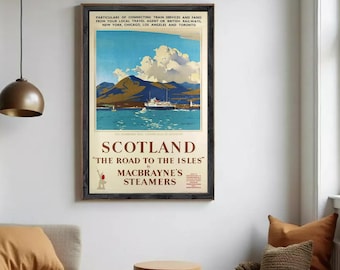 Vintage Scotland Travel Poster | "The Road to the Isles" MacBrayne's Steamers Print