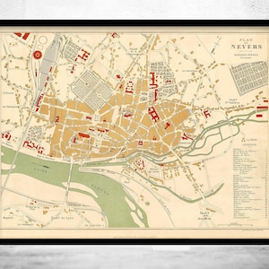Old Map of Nevers France 1890 Vintage Map | Vintage Map Wall Art Print | Large Map Print | Home Decor Wall Art