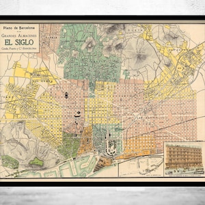 Old Map of Barcelona Spain Vintage Map of Barcelona | Vintage Map Wall Art Print | Large Map Print | Home Decor Wall Art